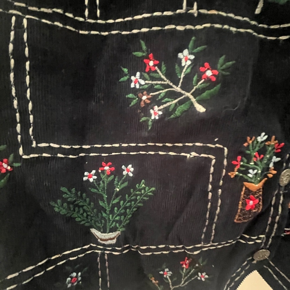 Vintage Van Heusen Corduroy Embroidered Medium Cottagecore Vest Garden Floral - Picture 4 of 15